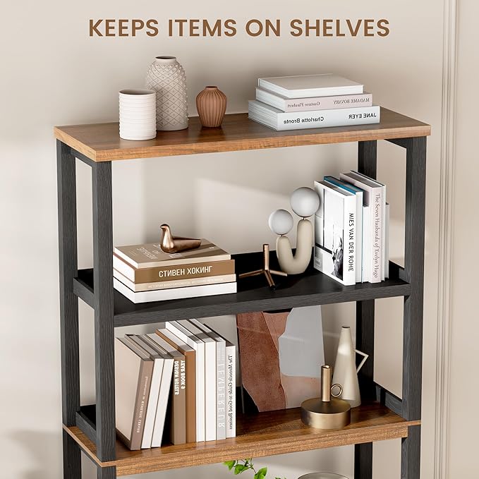 Vlsrka Wooden Bookshelf with Lights, 5 Tier Bookshelf with Storage, Tall