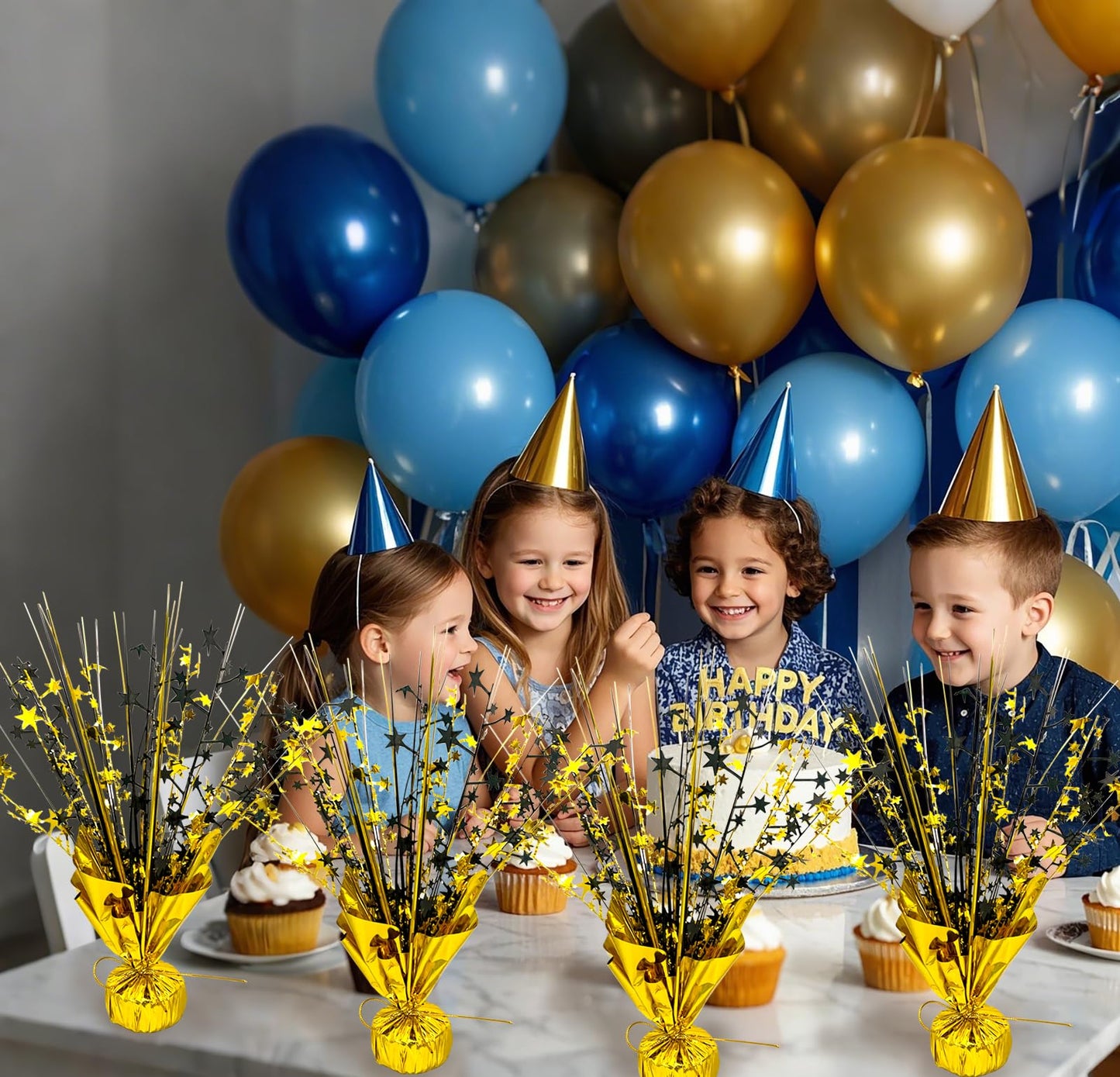FUBININA 6 Pack 2026 Graduation Table Centerpiece Party Decoration Metallic Foil Spray Centerpiece Glitter Decor Star Tabletop for Graduation New Year Birthday Holiday Party Favor, Black and Gold