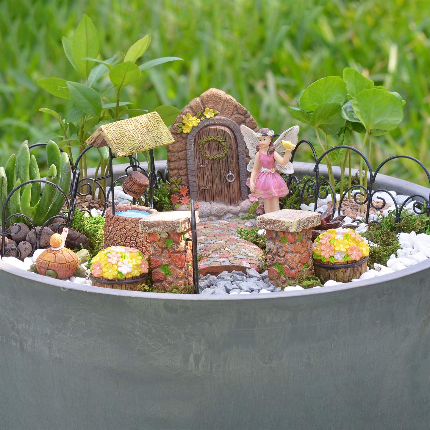 Arcadia Garden Products Pebble Lane Polyresin Fairy Garden Kit (11-Piece), FG34 (FG34)