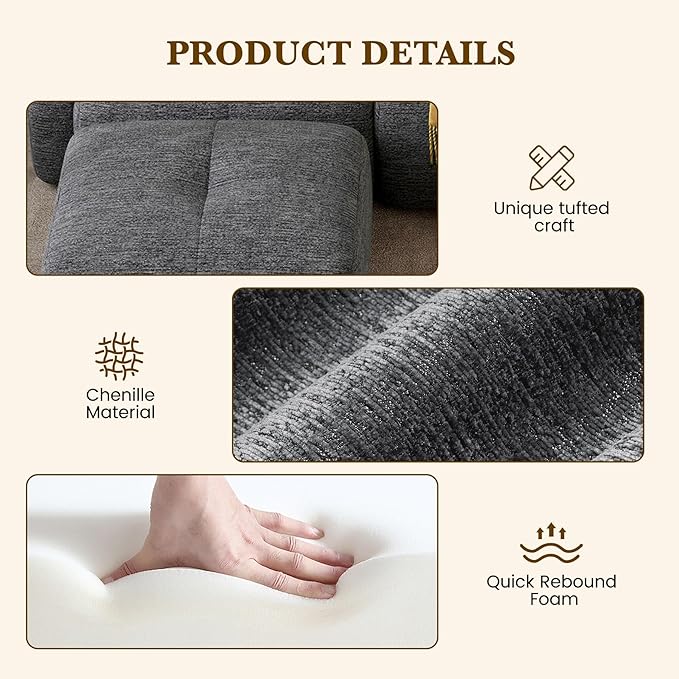 158" U Shaped Convertible Modular Couch, Cloud Couch Sectional