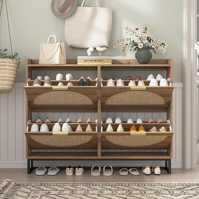 Maupvit Large Rattan Shoe Storage Cabinet