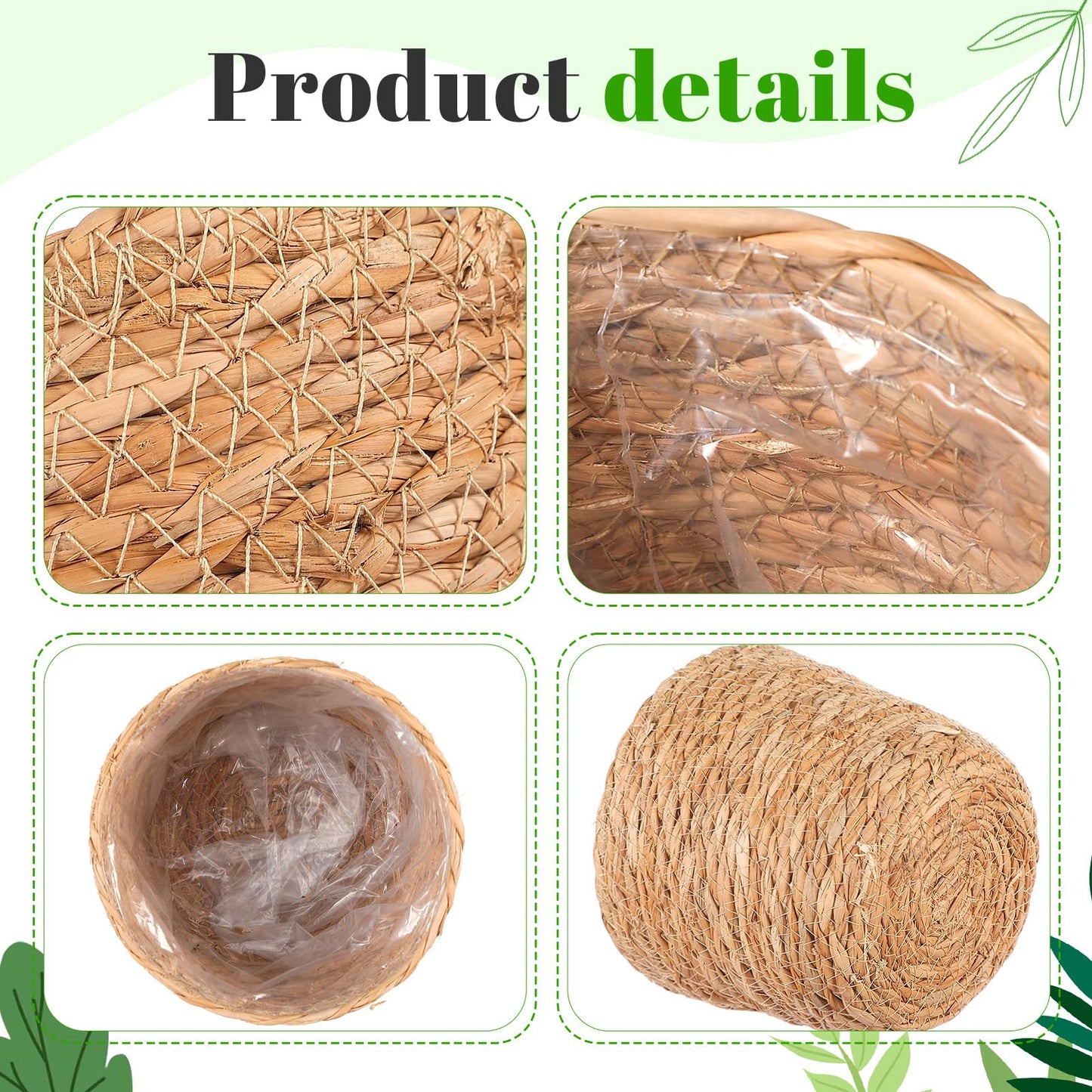 Knitgrip 3 Pack Seagrass Plant Basket Indoor with Artificial Moss 3 Sizes Woven Baskets Flower Pots Planters for Home Decor