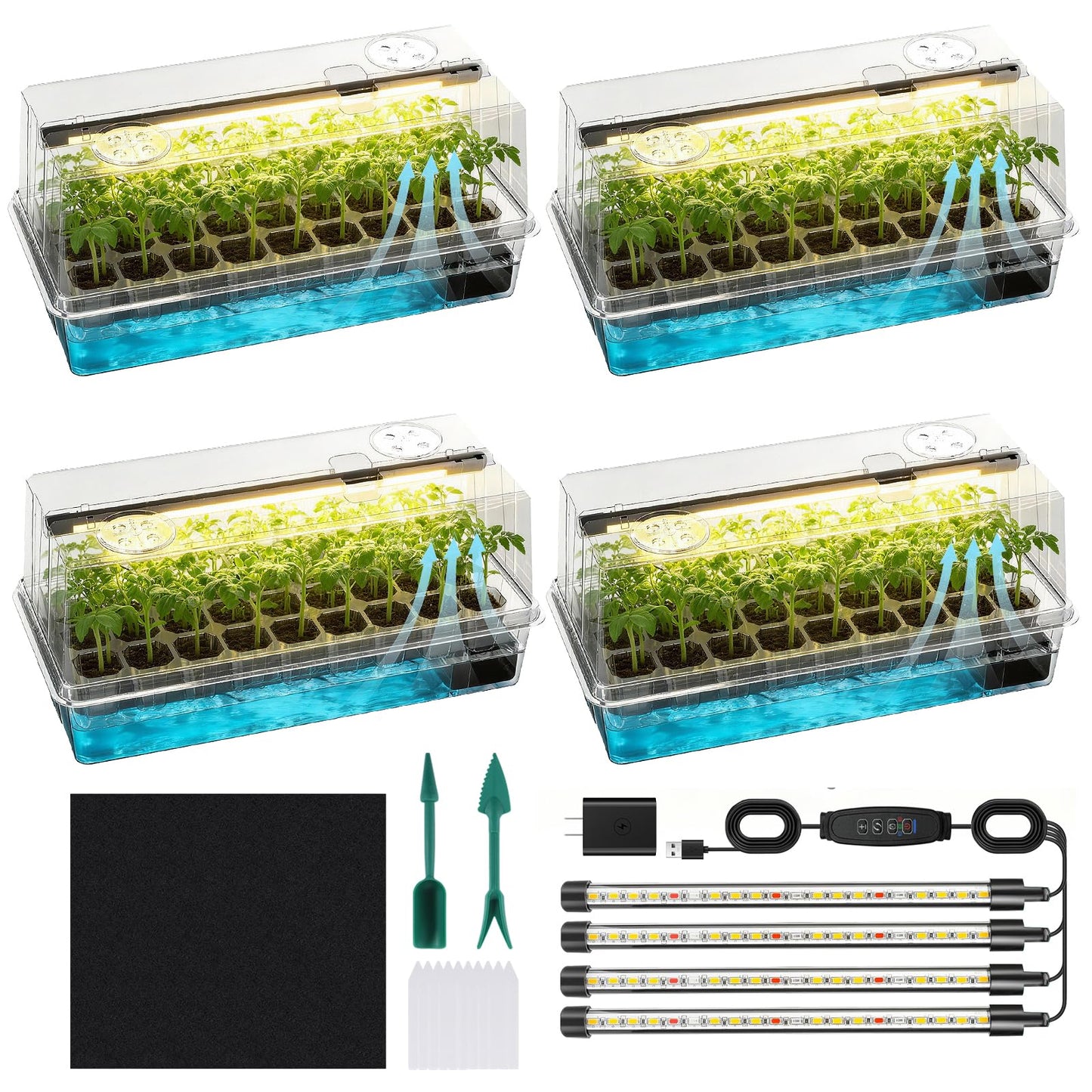Eyriolya Seed Starter Tray Self Watering, Seed Starter Kit with Grow Light, Full Spectrum Grow Light for Seedling with Timer, Indoor Plant Grow Tray for Beginners & Seasoned Gardeners (144 Cells)