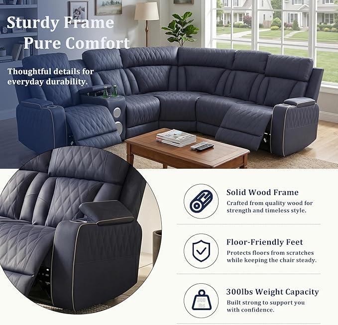 Power Recliner Sectional Sofa, L-Shaped Living Room Furniture Set, Reclining