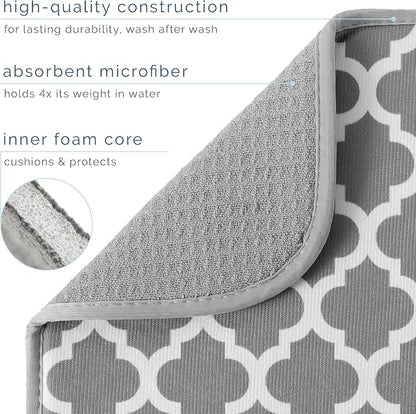 S&T INC. Dish Drying Mat, 16” x 18”, Absorbent Microfiber Kitchen Counter Mat, Dish Drying Pad for Dishes, Utensils, Pots and Pans, Large, White Trellis