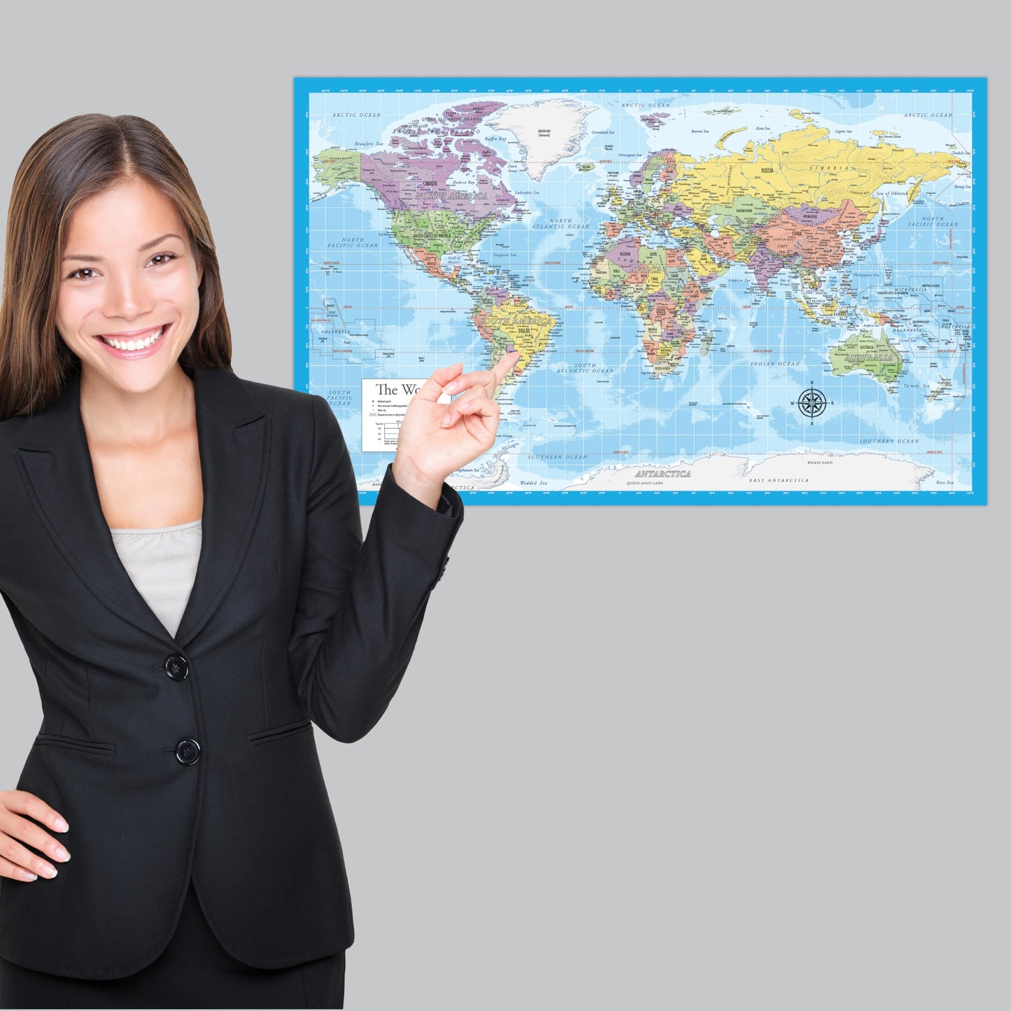 2 Pack - Laminated World Map & US Map Poster Set - Wall Chart Map of the World & United States - Made in the USA [Light Blue]