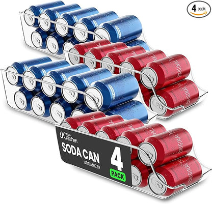 Utopia Kitchen Soda Can Organizer and Dispenser for Refrigerator/Pantry - Durable Can Storage Organizer Fridge & Kitchen Organization - (Clear, Set of 4)