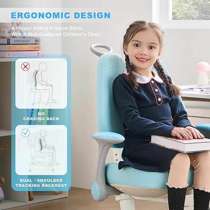 ERIYA Kids Desk Chair, Ergonomic Chair: Height-Adjustable, Double Back Support