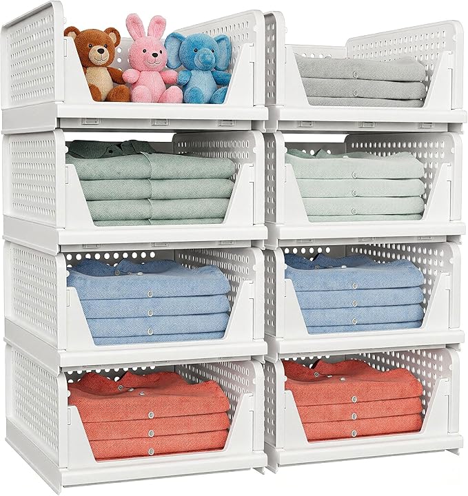 4 Pack Stackable Closet Storage Basket