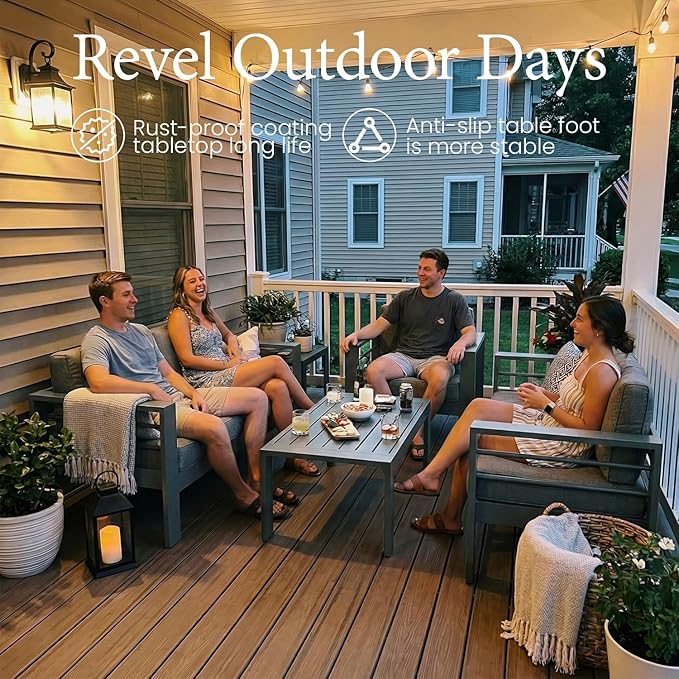 LayinSun Outdoor Aluminum Furniture Set, 4 Pieces Patio Sectional Conversation