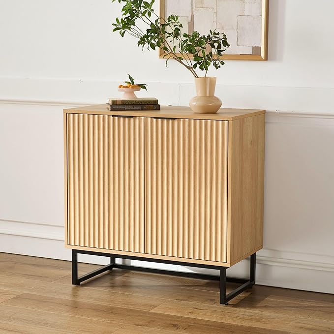 EYYTHUNG Fluted Storage Cabinet Sideboard Buffet Cabinet, Modern Accent Cabinets