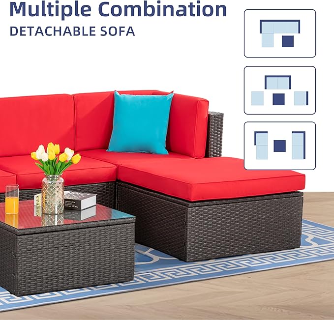 Vongrasig 5 Pieces Small Patio Furniture Sets, All-Weather Outdoor Sectional