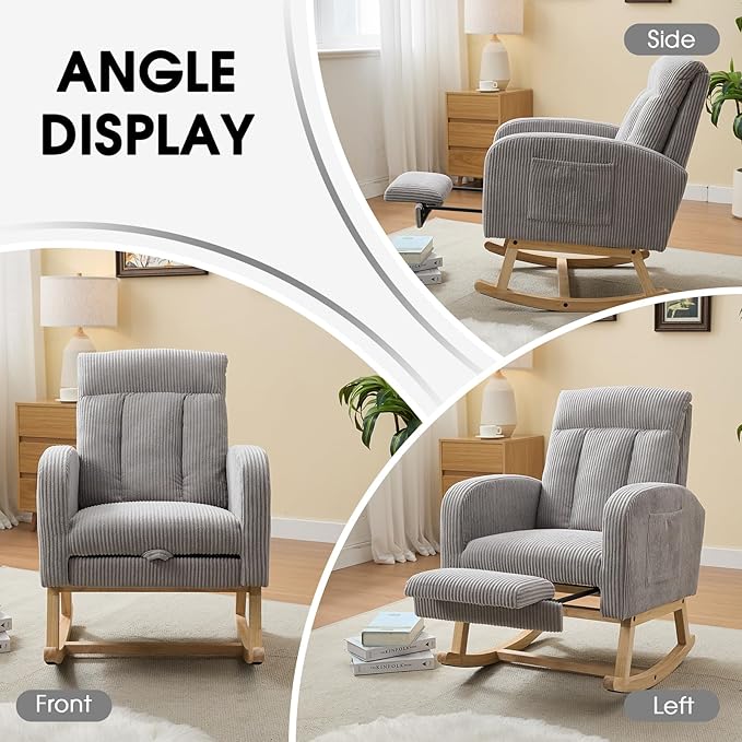 NIOIIKIT Nursery Rocking Chair, Corduroy Upholstered Rocking Chair