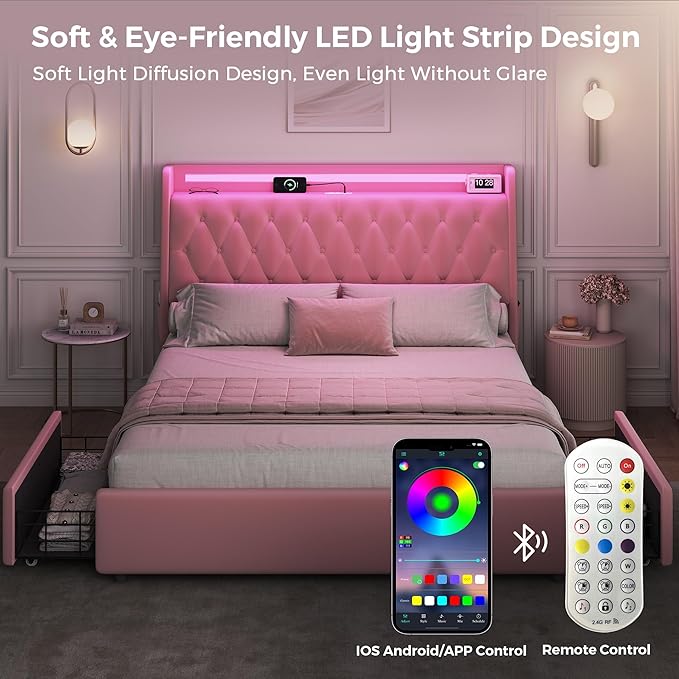 Queen LED Velvet Bed Frame