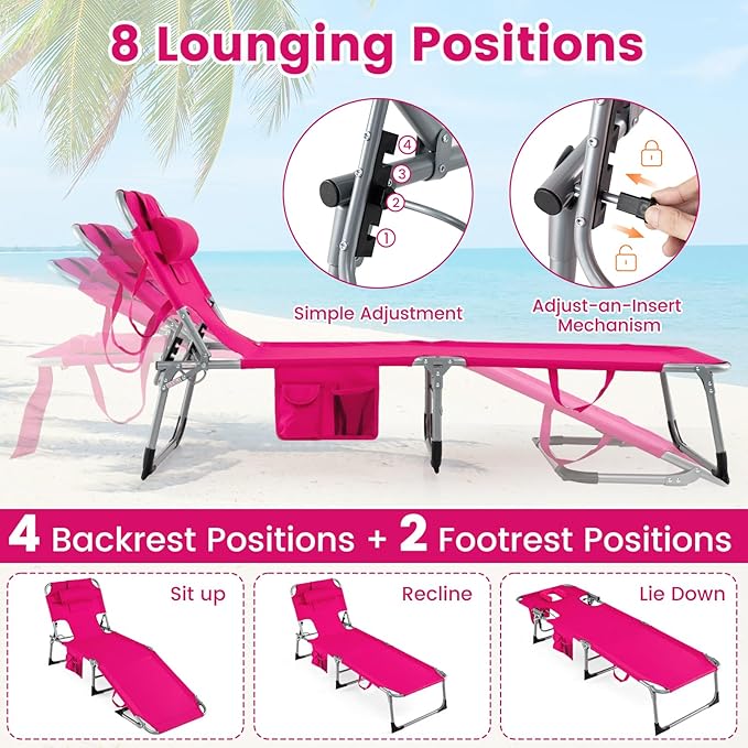 Goplus Tanning Chair, Folding Adjustable Patio Lounge Chair
