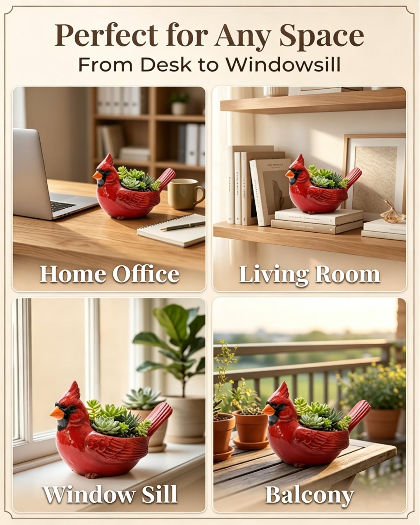 expgaze Cardinal Bird Succulent Planter, Red Cardinal Flower Pot Resin Decorative Bird Planter for Indoor Outdoor Plants, Cute Animal Plant Pot Garden Windowsill Desk Decor Unique Gift (A-1pc)