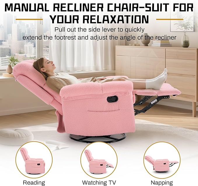 Korser Recliner Chair, Swivel Rocker Recliner Chair