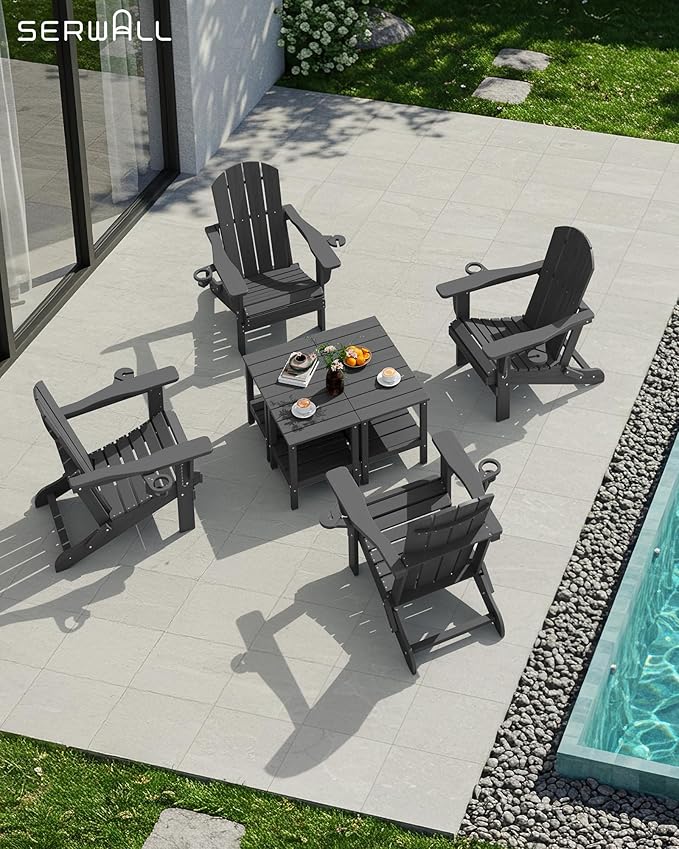 SERWALL 2-Tier HDPE Outdoor Side Tables Set of 2, Weatherproof Rectangular