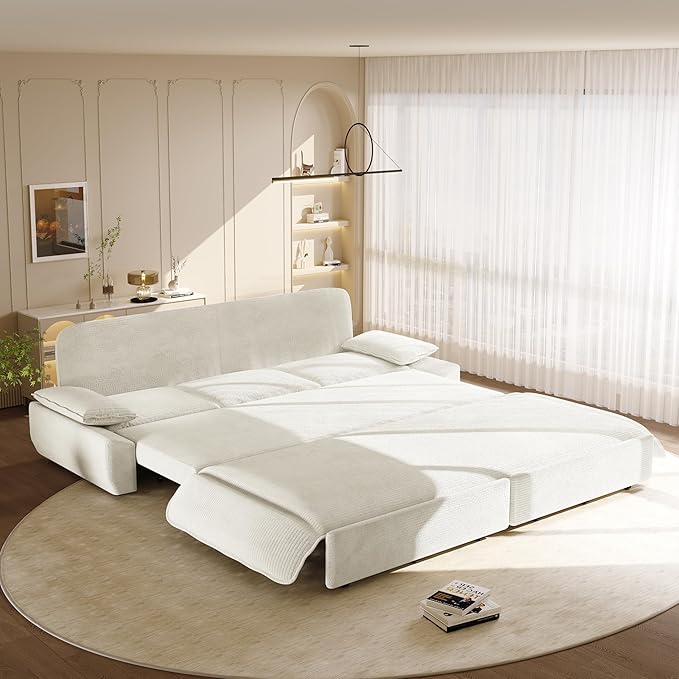 KEIKI 94.5" King-Size 3-in-1 Convertible Sleeper Sofa, Oversized Pull-Out Couch