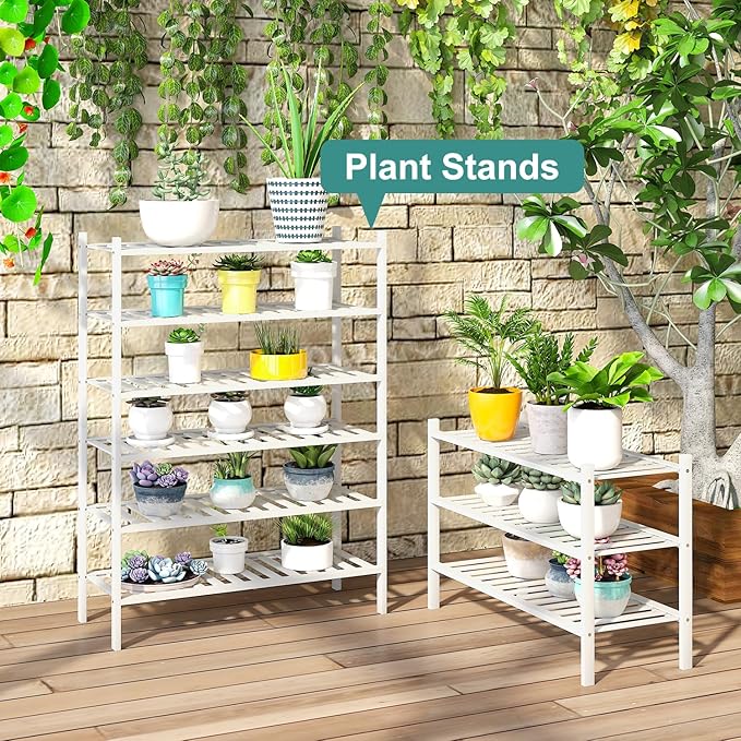 viewcare White Shoe Rack, 3-Tier Bamboo Wood Shoe Rack