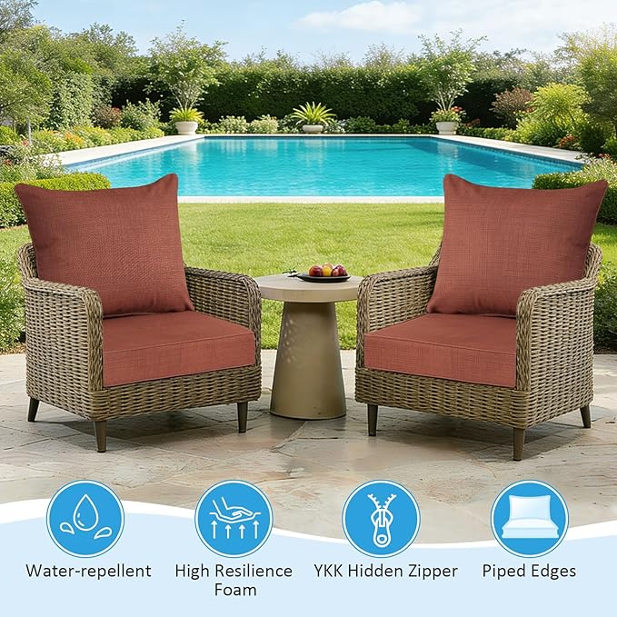 Outdoor Deep Seat & Back Cushion Set, 24 x 24 Inch Water Repellent and Fade