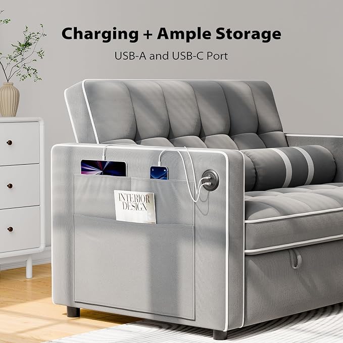 Pipishell 3 in 1 Convertible Sleeper Sofa Bed, Pull Out Couch