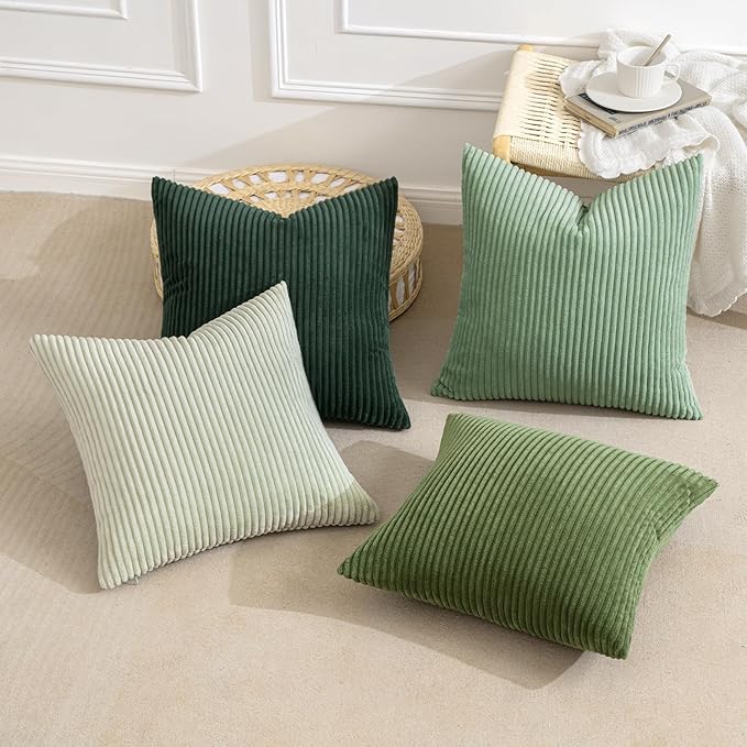 MIULEE Boho Farmhouse Sage Green Throw Pillow Covers 22x22 Inch Set of 4