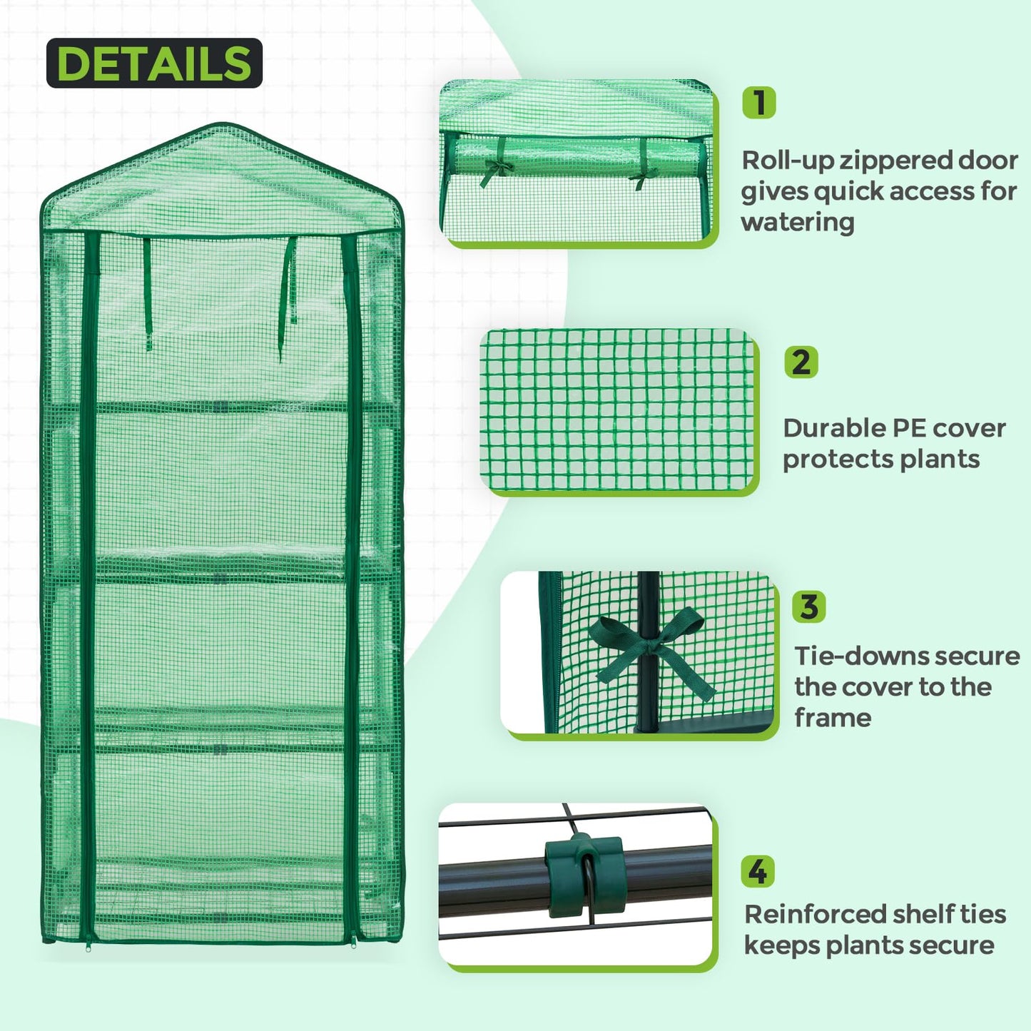EAGLE PEAK 4-Tier Mini Greenhouse Portable Green House with Shelves & Weather-Resistant PE Cover, Small Greenhouse for Seedlings & Gardening Gifts, 27x19x64 in, Clear/Green