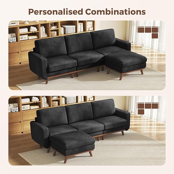 Vesgantti 97" Modular Sectional Sofa Black, L-Shaped Couch