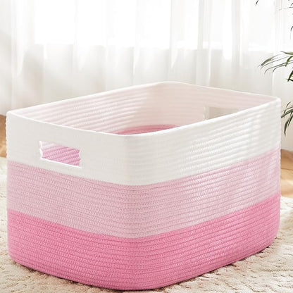 Artfeel Blanket Basket,Rectangle Woven Baskets for Storage,65L Laundry Basket for Decorative Nursery Blanket,Toys,Dirty Clothes and Magazine in Shelves,Baby Room,and Living Room