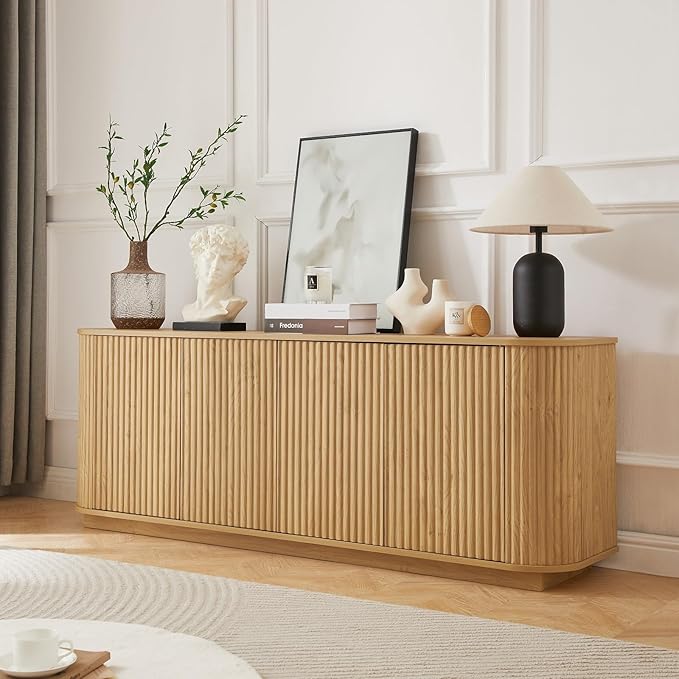 Fluted TV Stand for TVs Up to 75 Inch, Mid Century Modern TV Console for Living