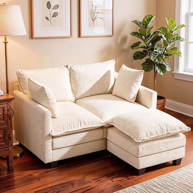 Loveseat Sofa with Ottoman, Cloud 3-Layer Cushion & 27" Deep Seat Modern Small
