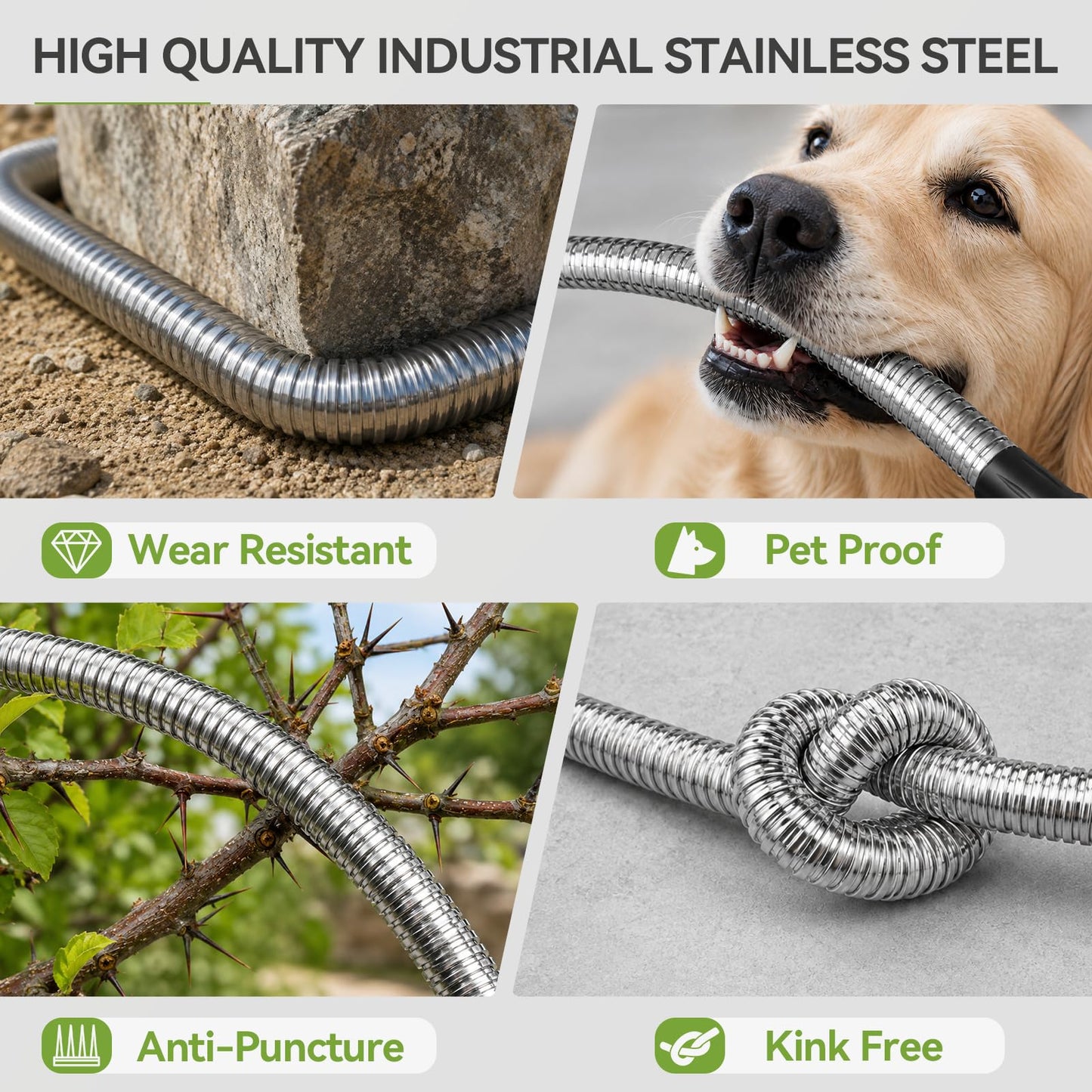 SPECILITE Expandable Garden Hose 50 FT, 304 Stainless Steel Heavy Duty Metal Water Pipe with Adjustable Nozzle - Flexible, Kink Free, Leak-Proof, Lightweight, for Outdoor, Yard, Lawn, Car Washing