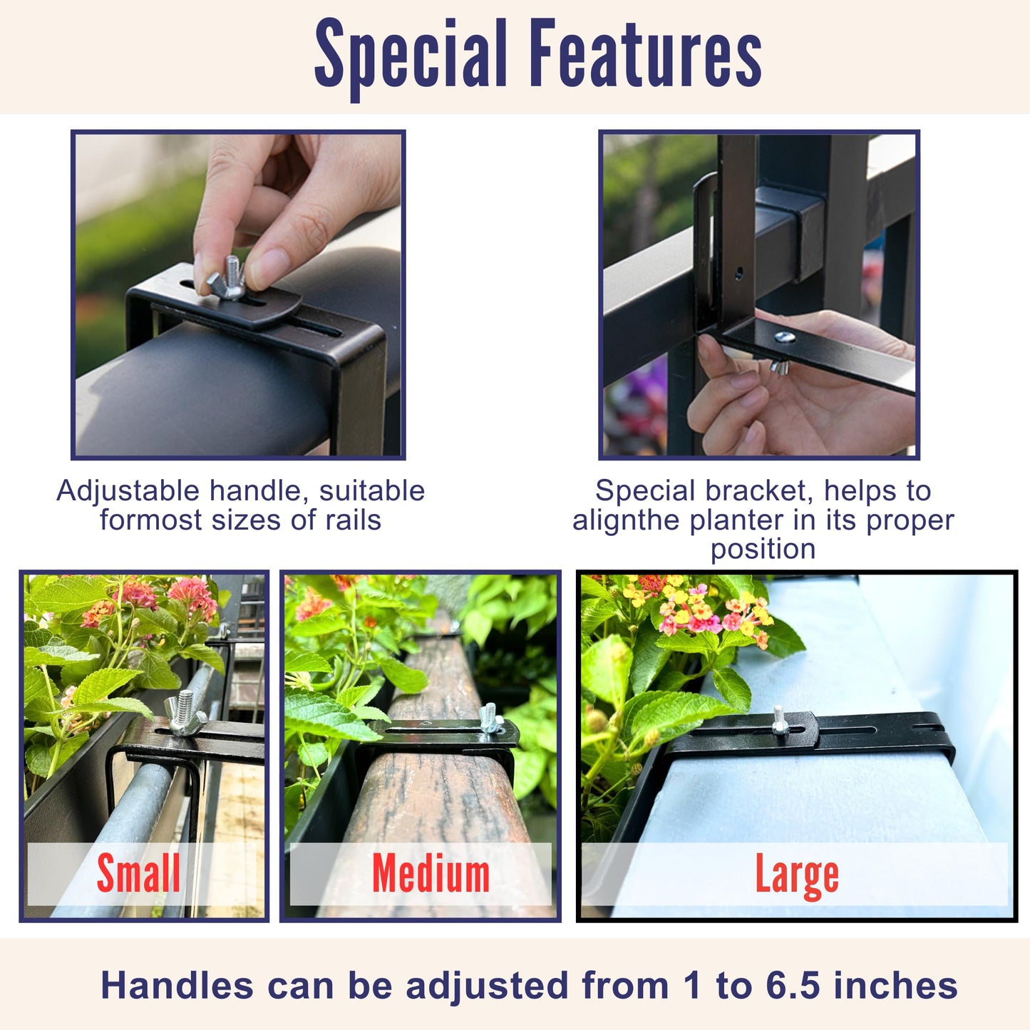 LaLaGreen Railing Planter Boxes (16 Inch, 2 Pack) Black Rectangular Plastic Window Box Planters with Self-Watering System Metal Brackets, Outdoor Plants Herbs Flowers Deck Balcony Fence Garden Decor