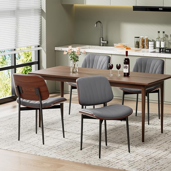 REONEY Dining Chairs Set of 4, Mid-Century Modern Upholstered PU Leather Chairs