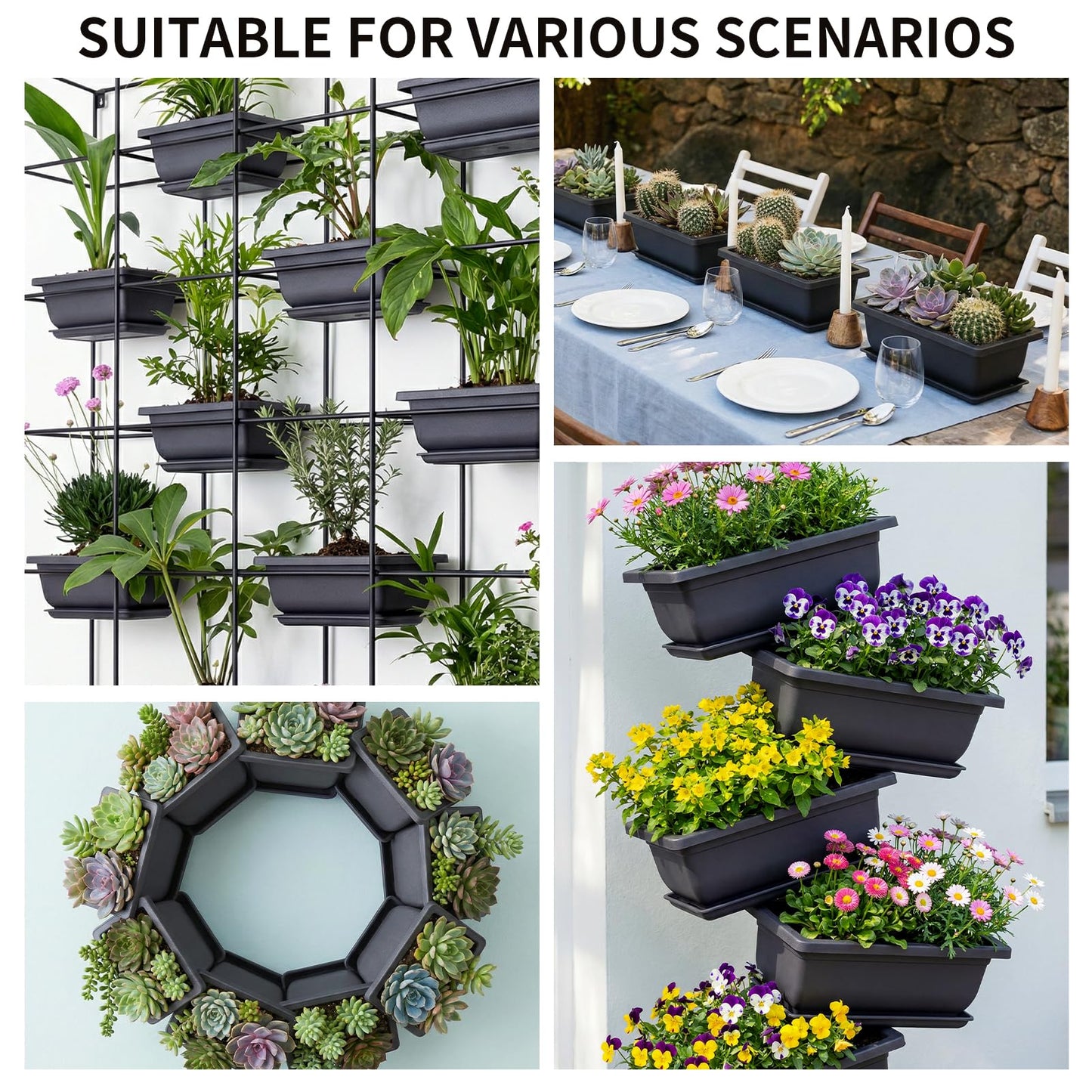 Little pot friend Bonsai Pots, Plastic Bonsai Tree Pots, Bonsai pots with Humidity Tray and Drainage, Suitable for Growing Potted Plants in Both Indoor and Outdoor Gardens (Rectangle, 3pcs-6.5")