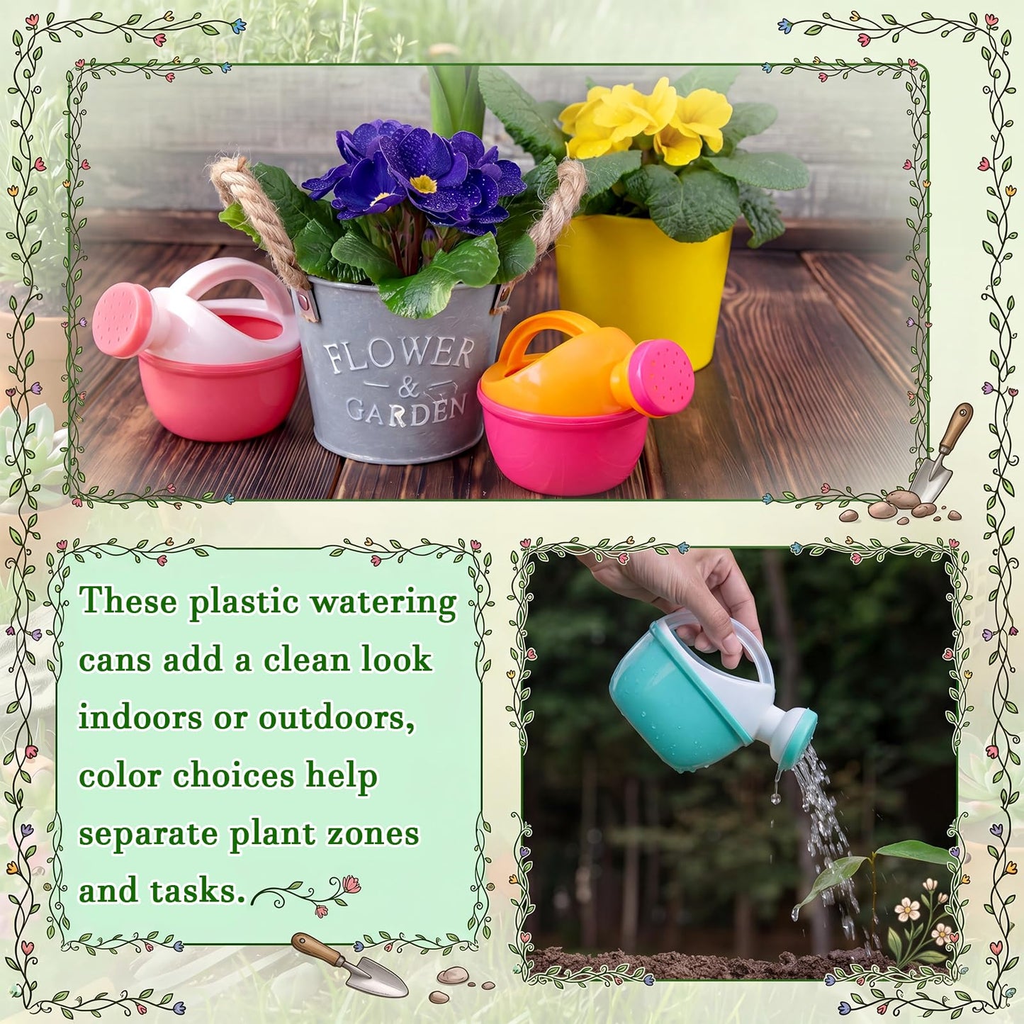 Sieral 20 Pcs Mini Plastic Watering Cans Bulk 3.5 Inch Small Portable Watering Pot Can for Garden, Indoor Outdoor Plants, Flower, Succulents, House Plants, Beach Sand and Water Play Yellow, Pink, Blue