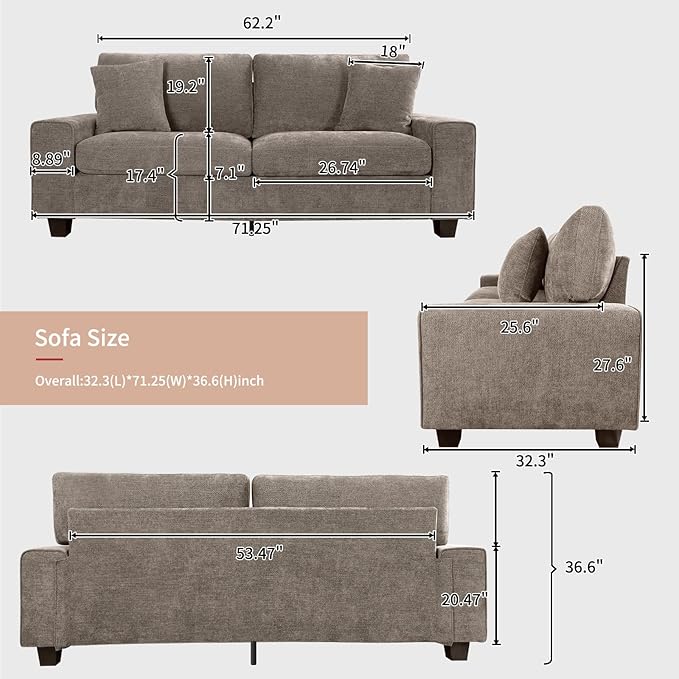 DOPEDIO Modern Loveseat Sofa for Living Room, Chenille Recliner, Removable Cover