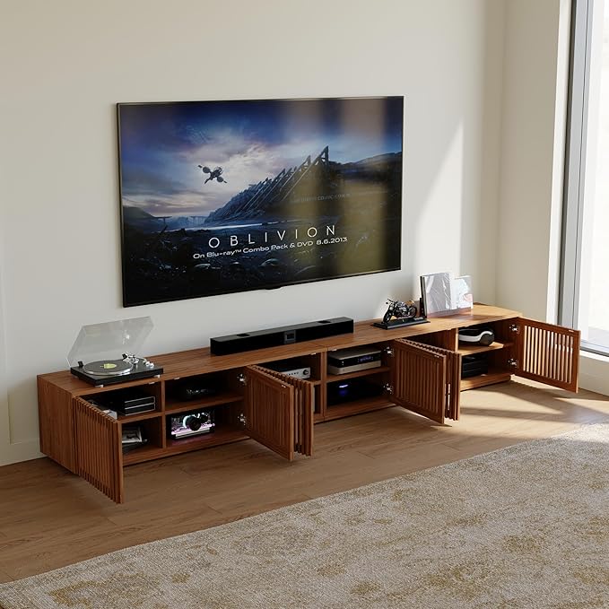 POVISON Full Assembled Mid Century Modern TV Stand, 118” Extra-Large