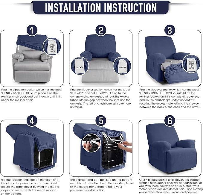 TAOCOCO Recliner Cover 4-Pieces, Recliner Stretch Sofa Slipcover, Recliner