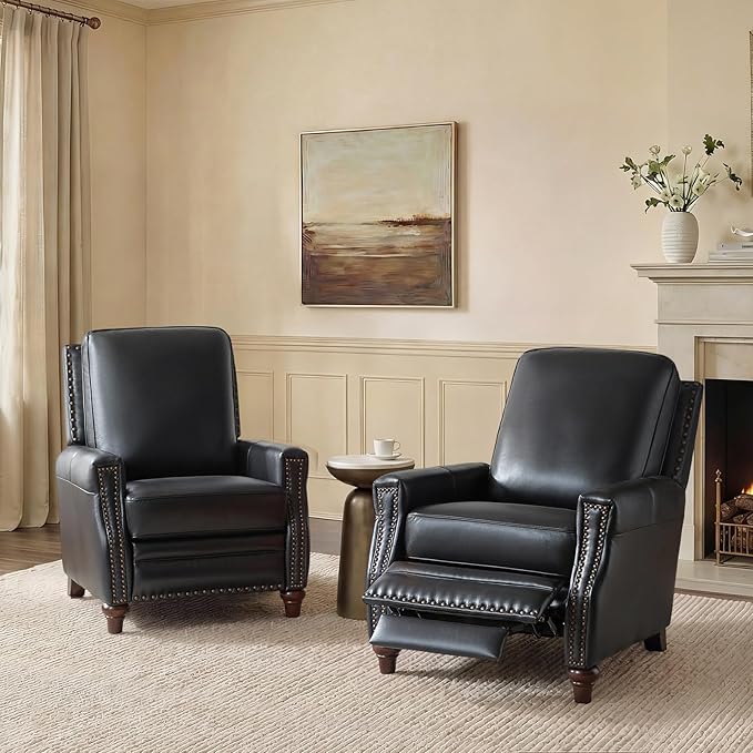 HULALA HOME Genuine Leather Manual Recliner Chairs Set of 2