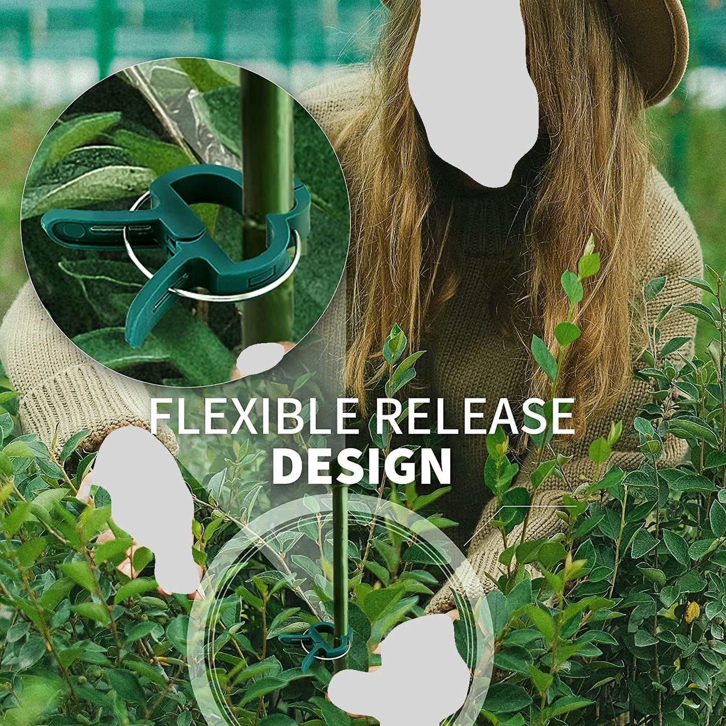 Plant Clips Green Gentle Gardening Plant & Flower Lever Loop Gripper Clips, Tool for Supporting or Straightening Plant Stems, Stalks, and Vines, Garden Clips, by RamPro (80 pc)