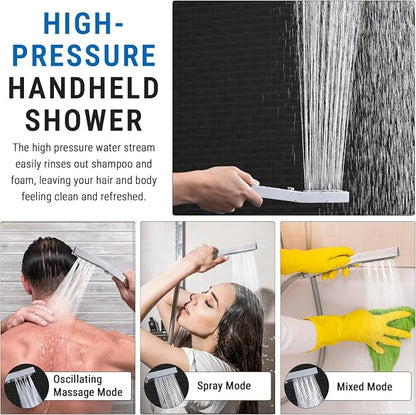 G-Promise All Metal 10 Inch Rain Shower Head with Massage Mode Handheld Spray Combo, 3-Way Diverter with Pause Setting, Full Body Coverage, Modern Bathroom Upgrade (Chrome)