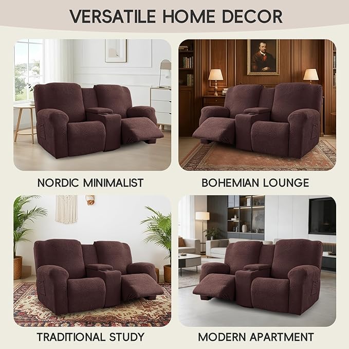 Recliner Loveseat Covers with Console, 6-Piece Stretch Geometric Strokes