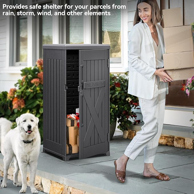 YITAHOME 60 Gallon Large Package Delivery and Storage Box, Double-Wall Resin Outdoor Package Delivery and Waterproof Deck Box for Porch, Curbside, 8.5 Cubic feet, Gray