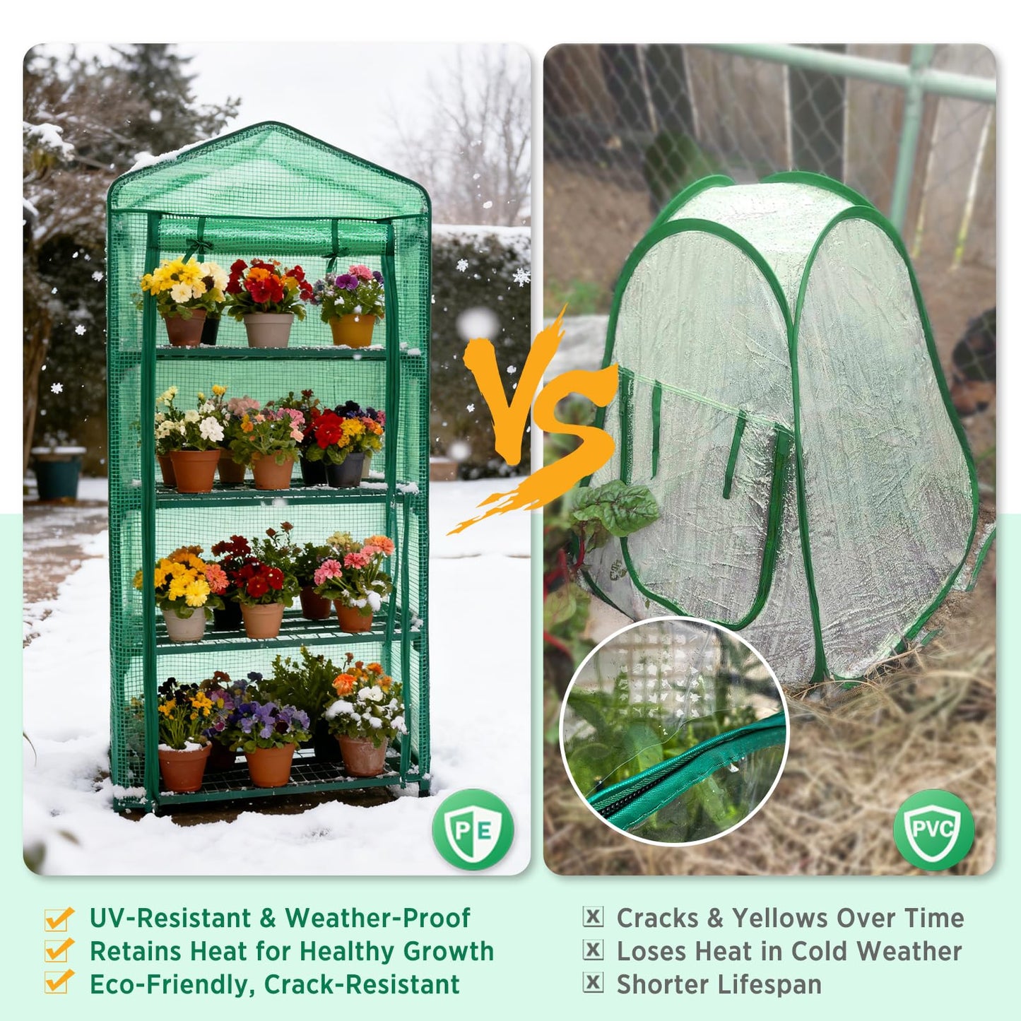 EAGLE PEAK 4-Tier Mini Greenhouse Portable Green House with Shelves & Weather-Resistant PE Cover, Small Greenhouse for Seedlings & Gardening Gifts, 27x19x64 in, Clear/Green