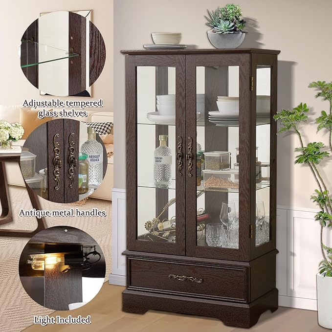 Lighted Glass Cabinet, Curio Display Cabinet