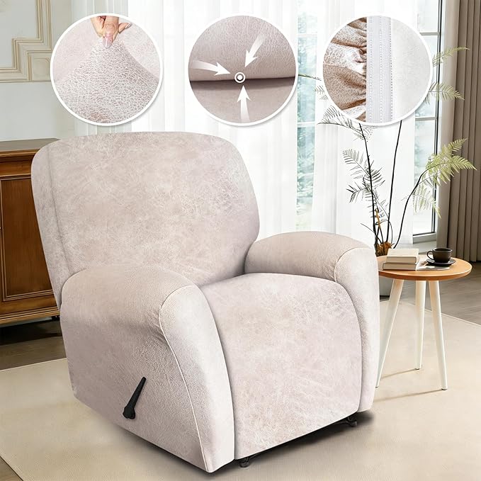 ANARACHON Recliner Chair Covers Leather Look, 4 Pieces Recliner Covers Non Slip