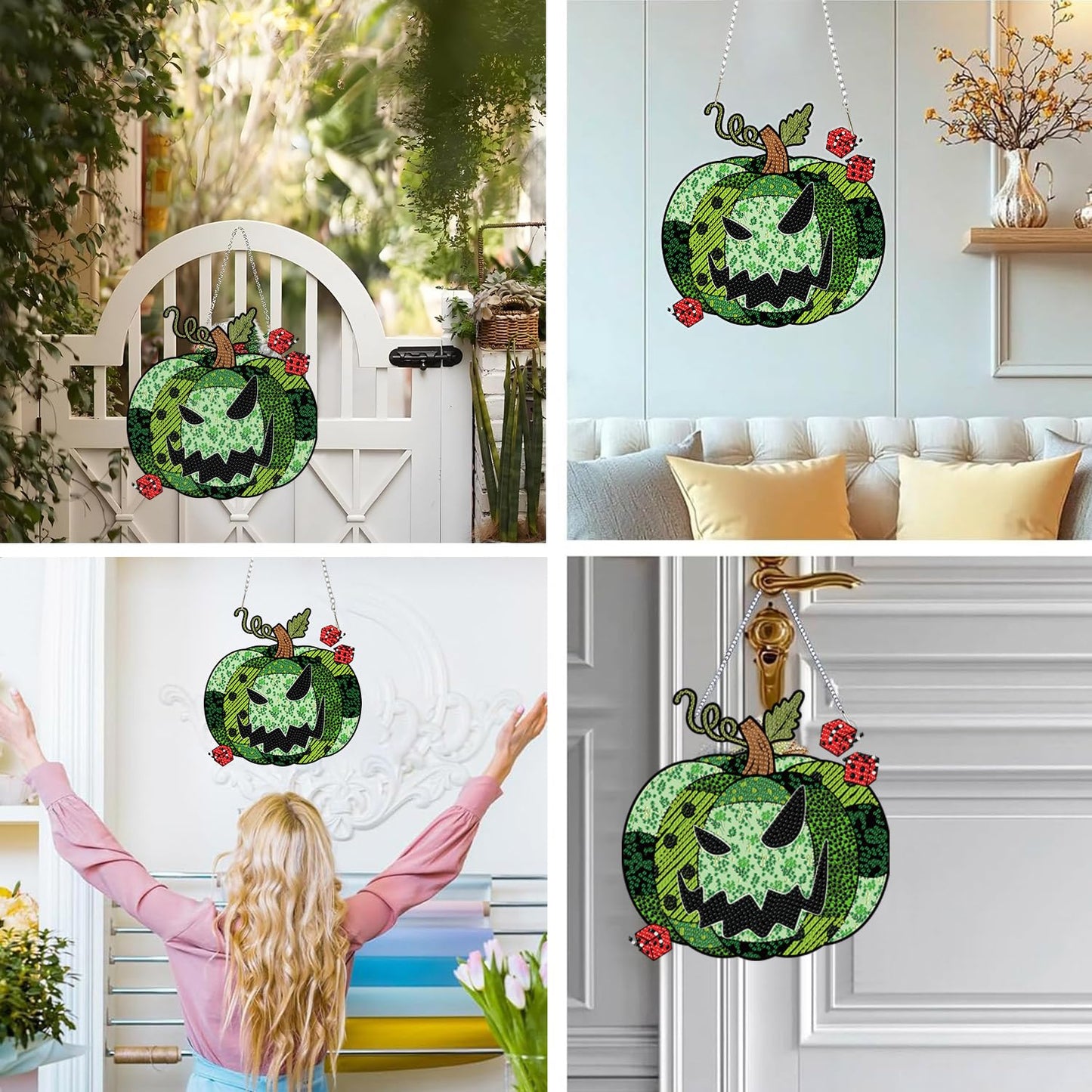 DIY Diamond Art Hanging Kit for Adult,Acrylic Diamond Art Painting Window Pendants Home Garden Wall Hanging Kits Halloween Hanging Festival Gfit