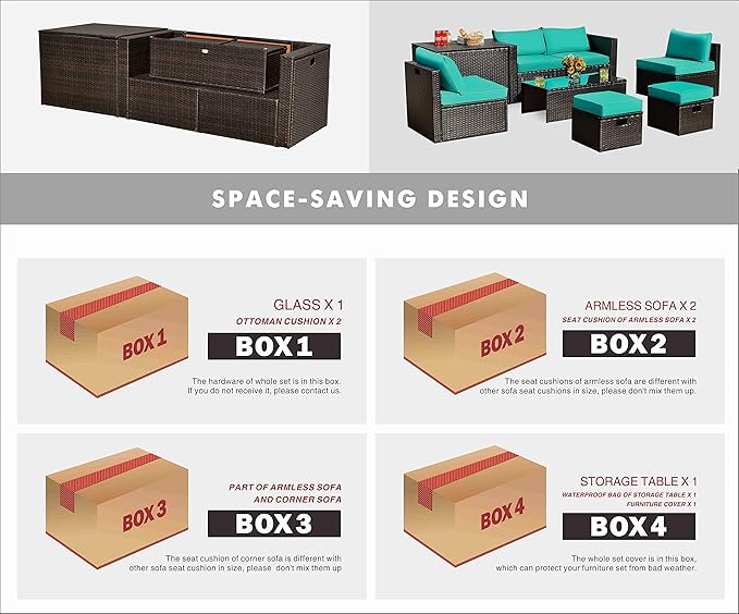 Tangkula 8 Piece Patio Furniture Set, Patiojoy Outdoor Space Saving PE Rattan